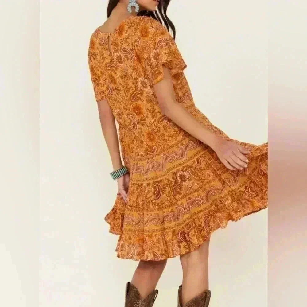 Patrons of Peace NWT Toluca Tiered Orange Paisley Peasant Toluca M - Picture 7 of 11